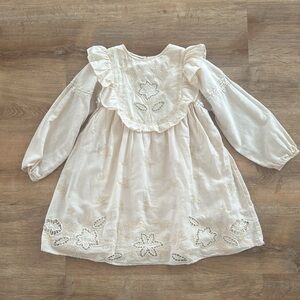 Zara girls size 10 dress cream color floral cutouts lined cotton bohemian folk